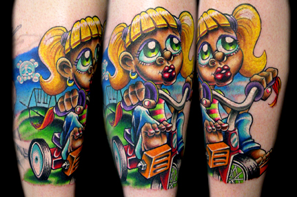 Tattoos - Nature Sun tattoos - little girl on trycicle and playground tattoo